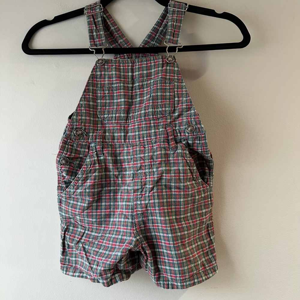 The Childrens Place Plaid Shortall Overalls Kids 3T Red Green Good Vintage 90s